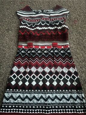 Geo-Print Burgundy Midi Dress